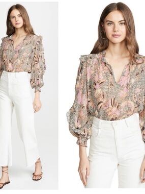 Ulla Johnson Lara Blouse Silk Cotton Floral Paisley Size 0